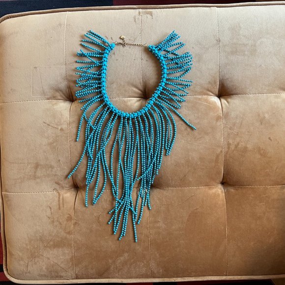 Anthropologie Aqua Beaded Fringe Necklace - Picture 2 of 6